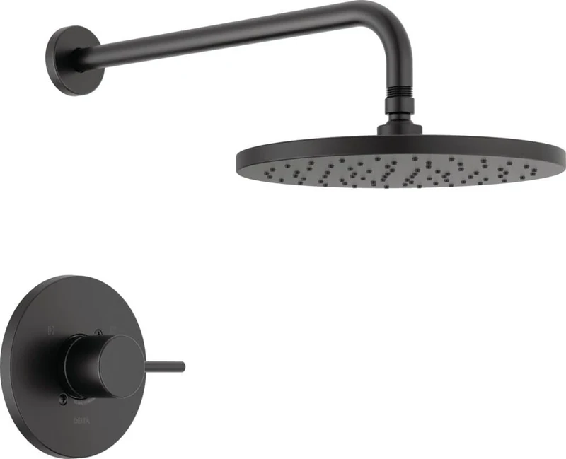 Delta Raincan Modern Shower Valve Trim Kit Round Single Function Black Shower Faucet Set Rain Shower Head Black Shower Trim Kit Delta Matte Black