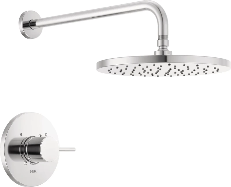 Delta Modern 14 Series Round Rain Shower Faucet Set, Chrome Shower Head and Handle Set, Valve Trim Kit, Chrome T14269-PP (Valve Not Included)