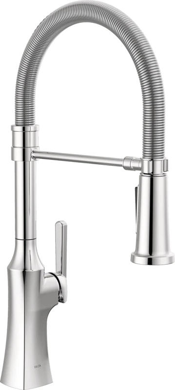 Delta Ermelo Pro Style Commercial Kitchen Faucet with Pull Down Sprayer, Chrome Single Hole Kitchen Sink Faucet, Single Handle, Chrome 18887-DST