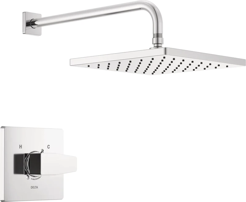 Delta Modern 14 Series Square Rain Shower Faucet Set, Chrome Shower Head and Handle Set, Valve Trim Kit, Chrome T14268-PP (Valve Not Included)