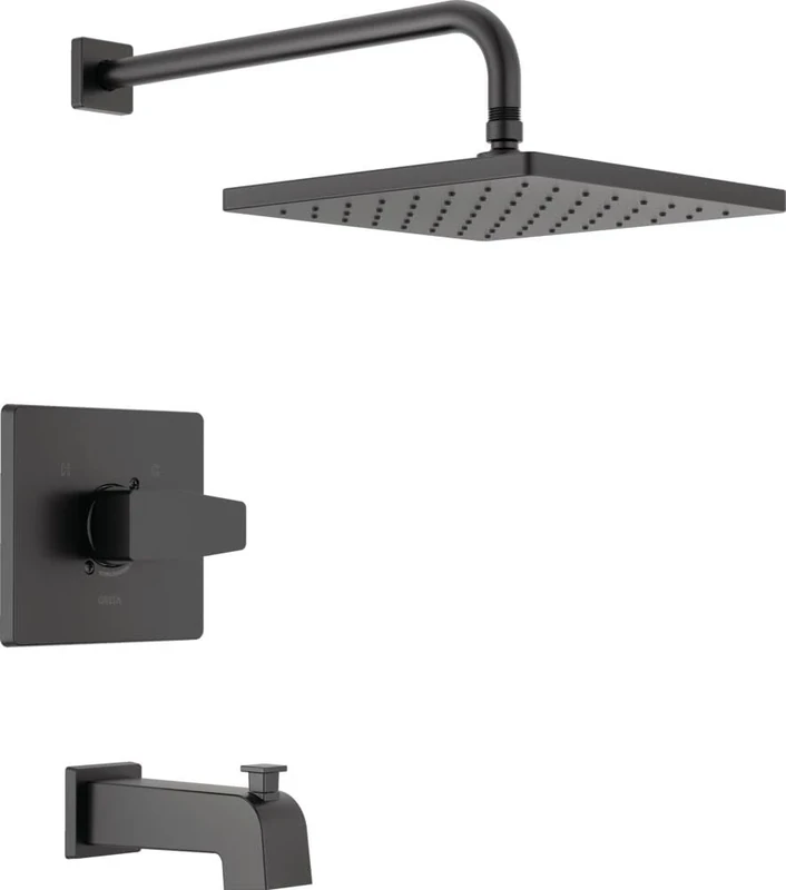 Delta Faucet Modern Raincan Square Single-Function Tub and Shower Trim Kit Black, Tub Faucet Set, Rainfall Shower Head Black, Delta Shower Trim Kit, Matte Black T14468-BL-PP (Valve Not Included)