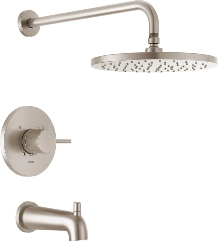 Delta Faucet Modern Raincan Round Single-Function Tub and Shower Trim Kit Brushed Nickel, Tub Faucet Set, Rainfall Shower Head, SpotShield Stainless T14469-SP-PP (Valve Not Included)