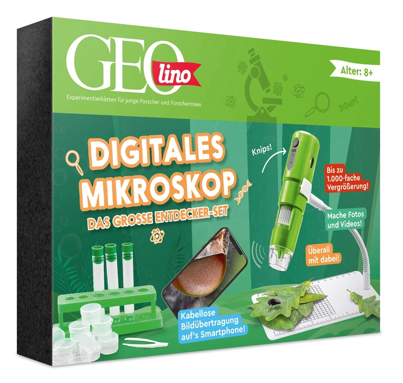 FRANZIS 67184 - GEOLINO Digitales Mikroskop, das große Entdecker-Set mit Experimentierideen für drinnen und draußen für Kinder ab 8 Jahren, inkl. 96-seitigem Begleitbuch - Image 1