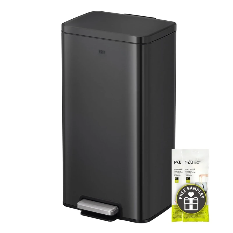 EKO Madison Kitchen Trash Can 30L with Pedal | Stainless Steel Anti-Fingerprint and Soft Close | Compact Waste Bin with Bags Included | Elegant and Robust Design