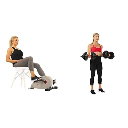 Bundle of Sunny Health and Fitness Magnetic Under Desk Exerercise Bike, SF-B0891 + Sunny Health & Fitness Exercise Vinyl 40 Lb Dumbbell Set Hand Weights for Strength Training, NO.087