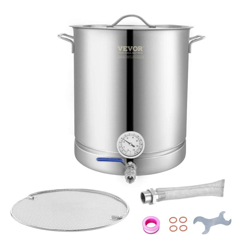 VEVOR Stainless Steel Kettle, 16 Gallon Brewing Pot, Tri Ply Bottom for Beer, Brew Kettle Pot, Home Brewing Supplies Includes Lid, Handle, Thermometer, Ball Valve Spigot, Filter, Filter Tray