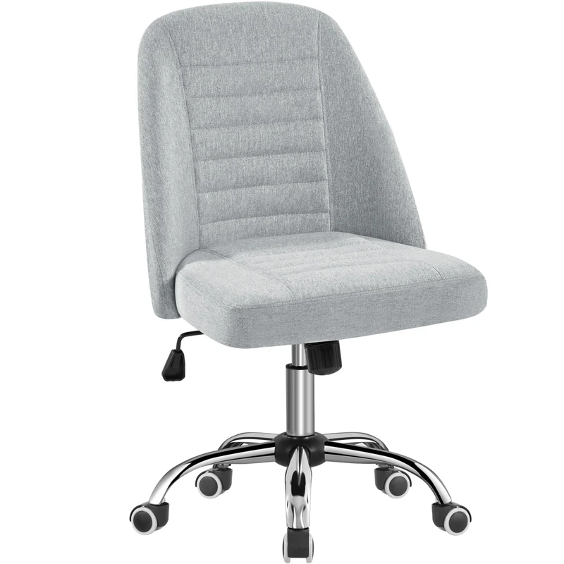 Yaheetech Modern Fabric Office Desk Chair Adjustable Mid Back Armless Swivel Vanity Chair, Light Gray