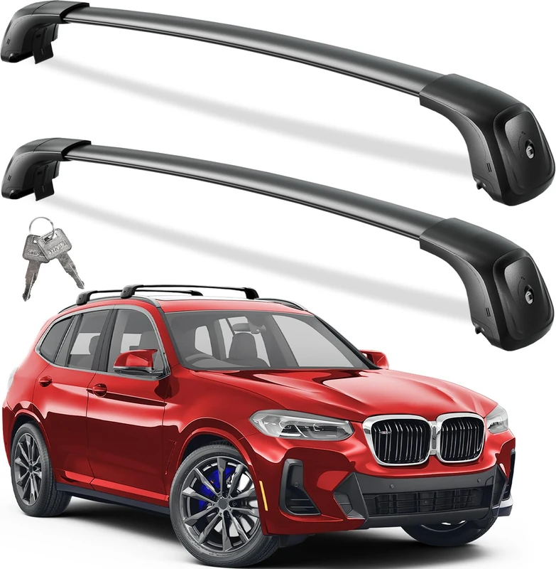 Wonderdriver Lockable Roof Rack Cross Bars 260lbs Compatible with BMW X3 G01 2018 2019 2020 2021 2022 2023 2024 2025, Heavy Duty Aluminum Roof Rails Crossbars Black Snowboard Rooftop Cargo Carrier - Image 1