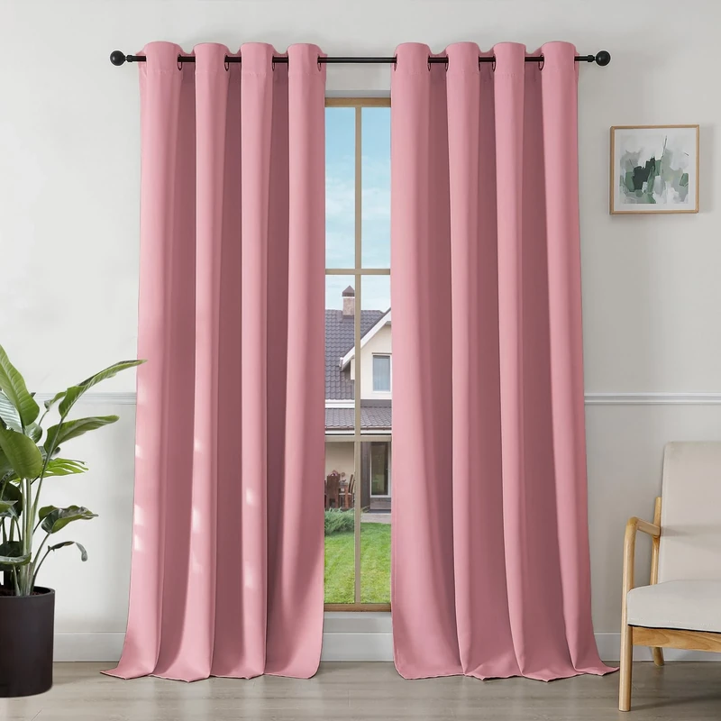 Joydeco Blackout Curtains for Bedroom 55 x 96 Inch, Eyelet Thermal Insulated Energy-saving Drapes for Room Darkening Light Filtering, Long Window Treatments 96 Inch Drop, 2 Panels - Dream Pink
