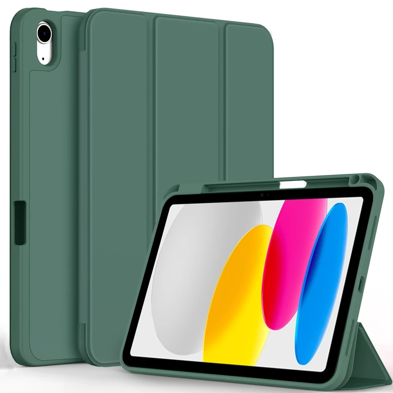 CACOE Case for iPad (A16) 11th/10th Generation with Pencil Holder 2025 2022 11/10.9 inch, Soft TPU Back Protective Smart Cover for 11/10 Gen with Stand - Night Green
