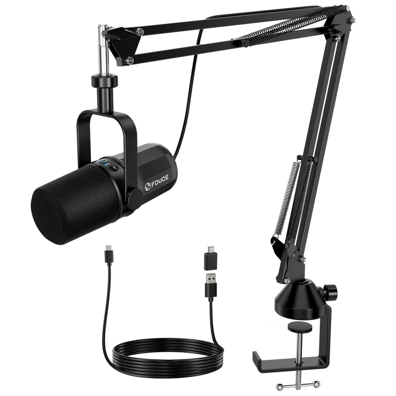 FDUCE SL40+ dynamic podcast microphone,USB/XLR microphone kit for podcasting,gaming&streaming,Boom Arm Stand Dynamic Mic,Built-in headphone output,mute button,gain button