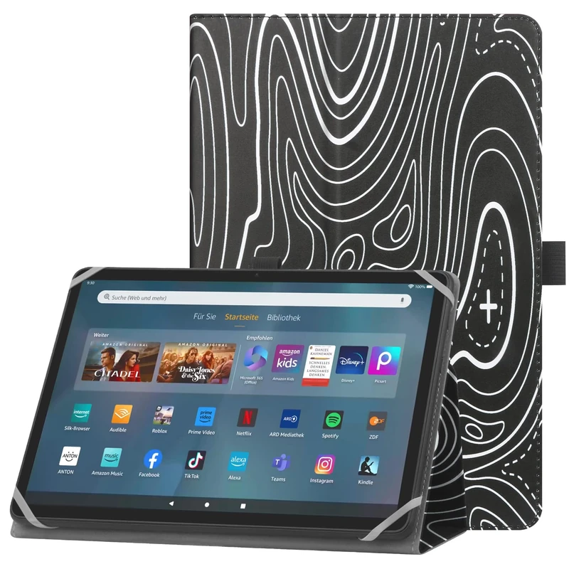 HoYiXi Universal Case for 9-10.1 inch Tablet Fire HD 10/ Fire HD 10 Plus with Stand Folio and Hand Strap Protective Cover for 9"-10.1"Lenovo Samsung Huawei Android Tablet - black mountain