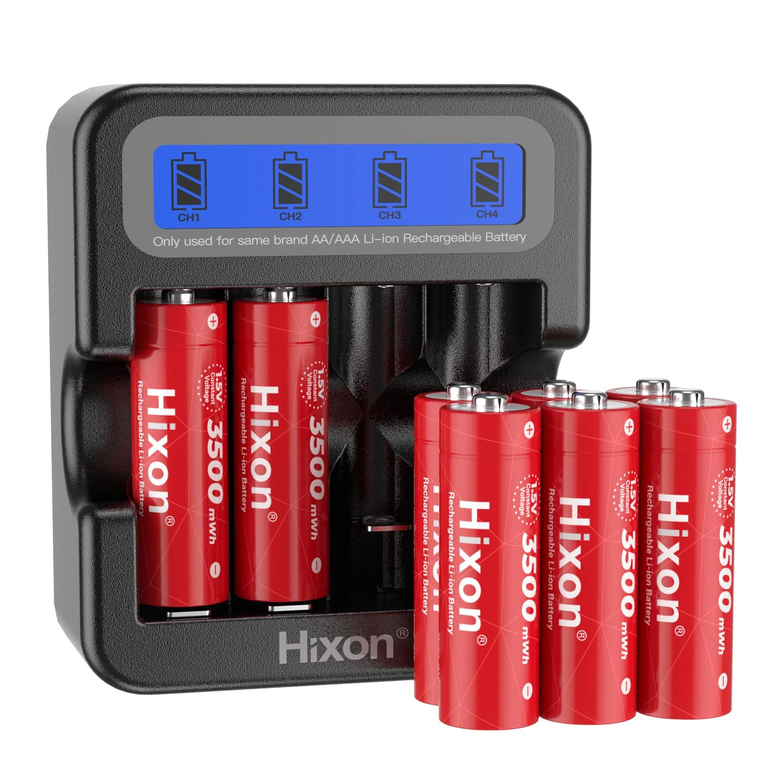 Hixon Rechargeable Lithium AA Batteries, 8 Pack 1.5V 3500mWh Double a Batteries with 2H Fast LCD Charger,Long Lasting AA Li-ion Battery (8AA with Charger)