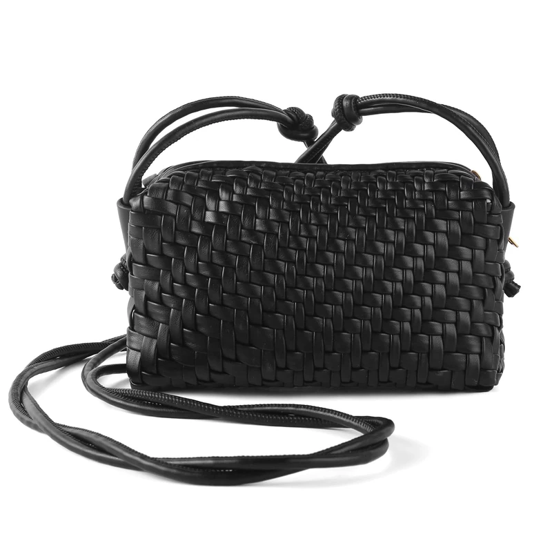 Dabdays Woven Crossbody Bags for Women, Vegan Leather Purses Small Shoulderbag with Braided Strap, Black - Image 1