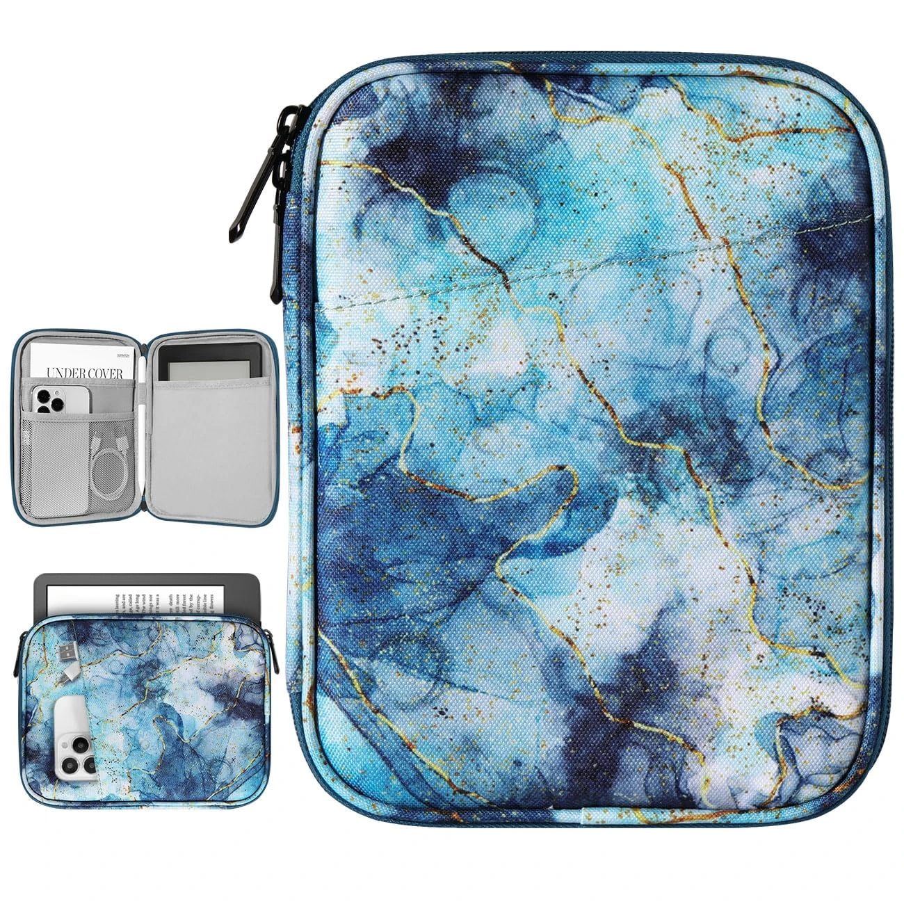 Vinabilia 6-7 Inch Sleeve Carrying Case for 7" Kindle Colorsoft Signature Edition and All-New Kindle Paperwhite, Protective Sleeve Cover Pouch Bag for 6" Kindle/Kindle Oasis/E-Reader, Marble Blue