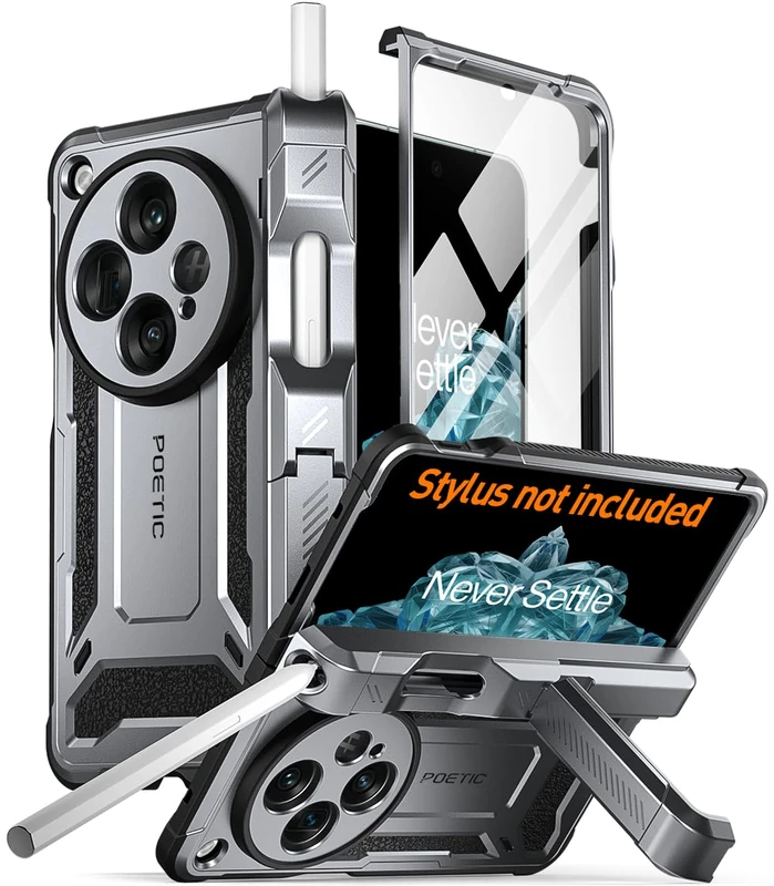 Poetic Spartan Case for OnePlus Open/Oppo Find N3, [Hinge Protection] [Kickstand] [Oppo Pen Holder] Full-Body Protective Rugged Cover, Built-in Screen Protector, Gun Metal - Image 1