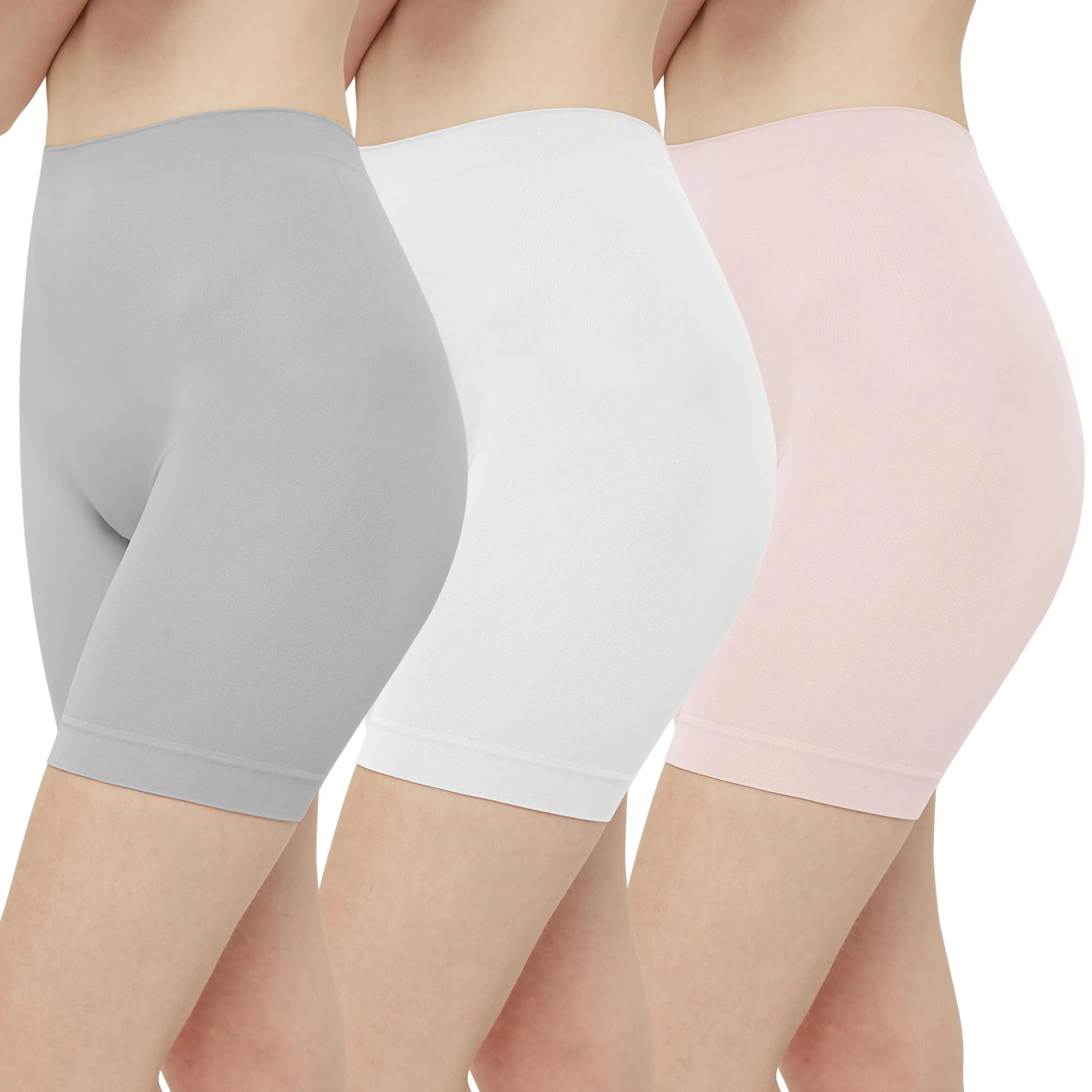 INNERSY Ladies Cycling Chub Rub Shorts Women Lycra Under Dresses Modesty 3 Pack (L, White/Grey/Pink)