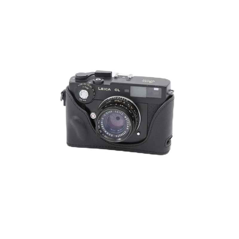 MRZHOUCASE Black Leather with Red Stitching Camera Half Case for Leica Minolta CL Film Cameras