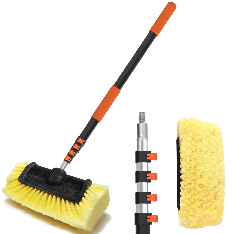 Buyplus 12FT Car Wash Brush with Long Handle, 12-Inch Soft Bristle, with Aluminium Telescoping Pole, for Cleaning Car, SUV, RV, Boats, House Siding, Floors, Solar Panels, and More