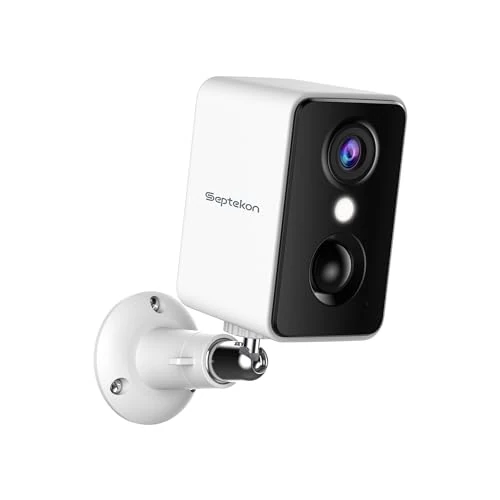 Septekon 2k Security Camera Wireless Rechargeable Battery Powered,Outdoor/Indoor CCTV Camera System,PIR Motion Detection Siren Floodlight with 3MP Color Night Vision,2-way Audio,IP66 Waterpoof,White.