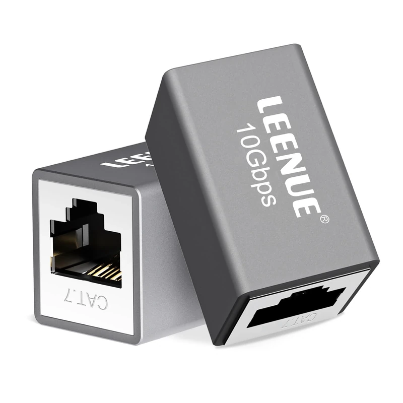 LEENUE RJ45 Coupler Female to Female, 10Gbps/600MHZ, Gold-pated Ethernet Connector, Shielded Ethernet Coupler for Cat7/ Cat6/ Cat5/ Cat5e Network Cable POE, Silver Grey 2 Pack