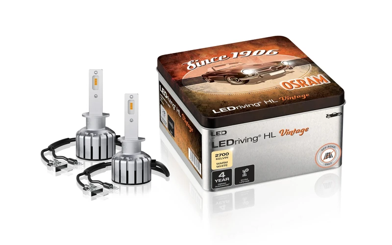 OSRAM LEDriving HL VINTAGE, ≜H1, LED High/Low Beam Lamps, Off-road only, non ECE, 2700K, metal box (2 lamps)