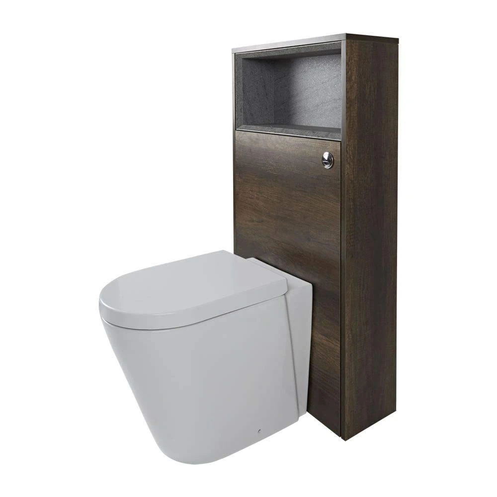 Milano Bexley 600mm Bathroom Toilet WC Unit LED Lit Shelf Back to Wall Pan Dark Oak