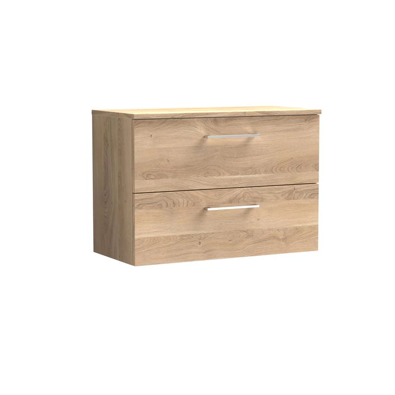 nuie ARN3026W Arno Modern Bathroom Wall Hung 2 Soft Close Drawer Vanity Unit and Colour Coordinating Worktop, 800mm, Bleached Oak Woodgrain