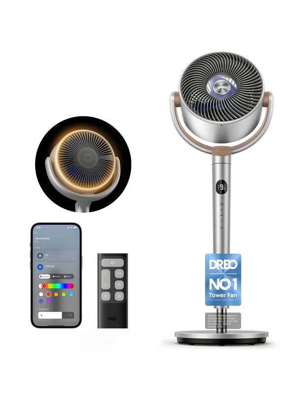Dreo 40 Inch Smart Standing Fan, 20dB Silent Pedestal Fans for Bedroom, 120°+120° Oscillating Quiet Cooling Fan, Wi-Fi/Voice Control, DC Motor, 9 Speeds, 6 Modes, 12H Timer, 90 ft Circulator, Silver