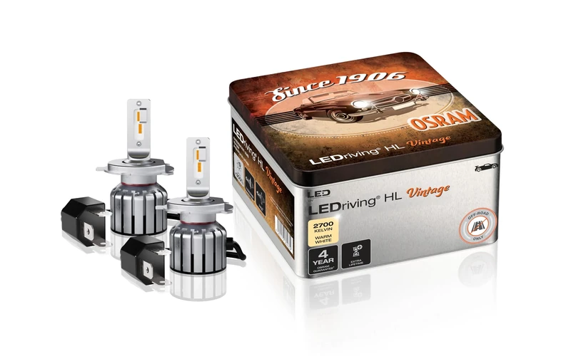 OSRAM LEDriving HL VINTAGE, ≜ H4/H19/R2, LED High/Low Beam Lamps, Off-road only, non ECE, +300% more brightness, 2700K, metal box (2 lamps)