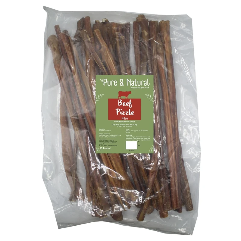 Pure & Natural Bull Pizzle Sticks for Dogs - Natural Dog Chews & Bully Sticks, Hypoallergenic, Low-Fat, Dog Treats 48cm (Pack of 25)