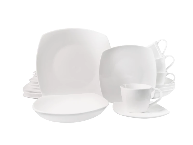 ECHTWERK 30-Piece Classic Dinner Service Modern Design Elegant White Porcelain with 6X Dinner Plates 6X Side Plates 6X Soup Plates 6X Tea Cups 6X Saucers