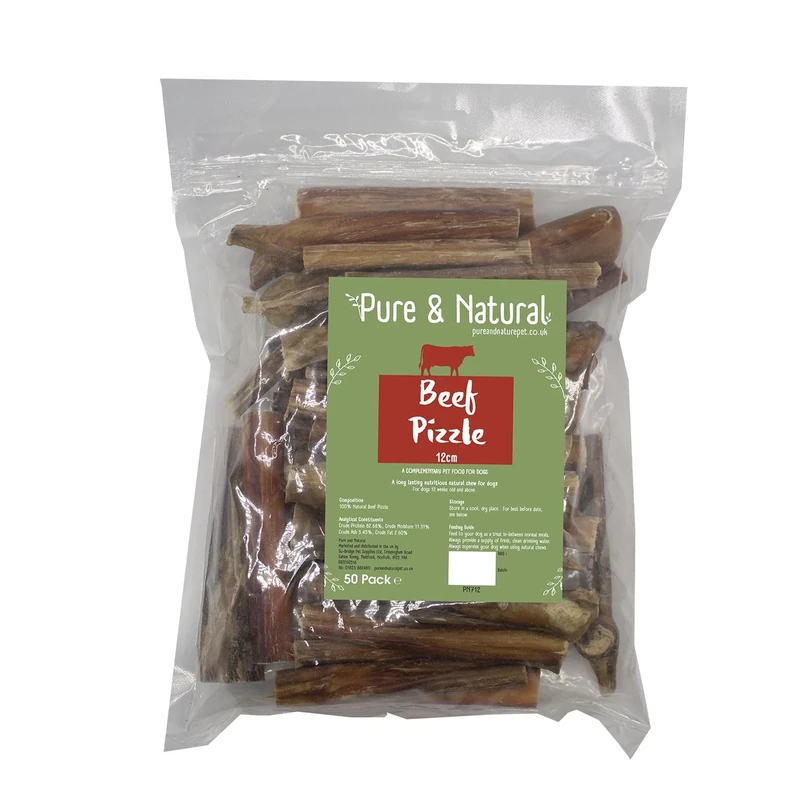 Pure & Natural Bull Pizzle Sticks for Dogs - Natural Dog Chews & Bully Sticks, Hypoallergenic, Low-Fat, Dog Treats 12cm (Pack of 50)