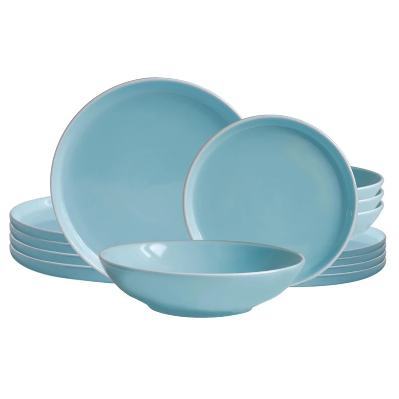 ECHTWERK Nerea Nature 12 Piece Vintage Dinner Set for 4 People Pastel Stoneware Dinner Set with 4 x Dinner Plates, 4 x Side Plates, 4 x Soup Plates, Mint