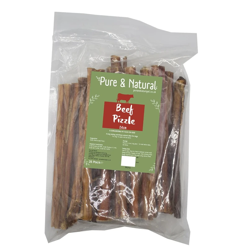 Pure & Natural Bull Pizzle Sticks for Dogs - Natural Dog Chews & Bully Sticks, Hypoallergenic, Low-Fat, Dog Treats 24cm (Pack of 25)