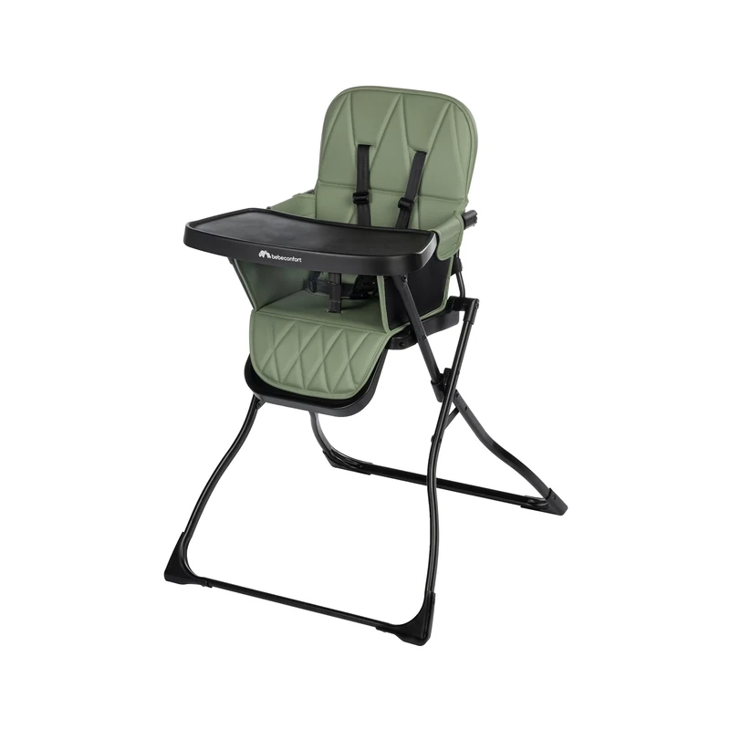 Bebeconfort Lily, Baby High Chair, 6 Months - 3 Years (Up to 15 kg), Compact & Lightweight Travel High Chair (4kg), Soft Padding, One-Hand Fold, Easy to Clean, 5-Point Safety Harness, Mineral Green