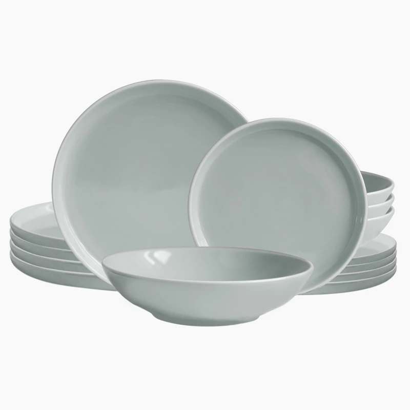 ECHTWERK Nerea Nature 18 Piece Vintage Dinner Set for 6 People Pastel Stoneware 6 Dinner Plates 6 Side Plates 6 Soup Plates Grey