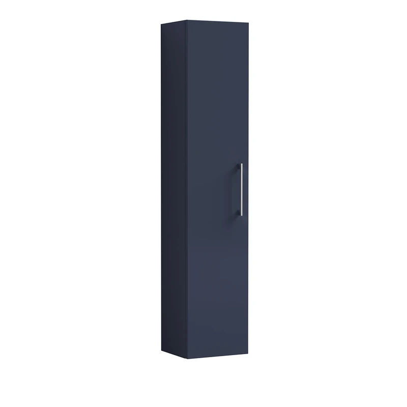 nuie NVF2961 Arno Modern Bathroom Wall Hung 1 Soft Close Door Tall Storage Unit, 300mm, Satin Midnight Blue
