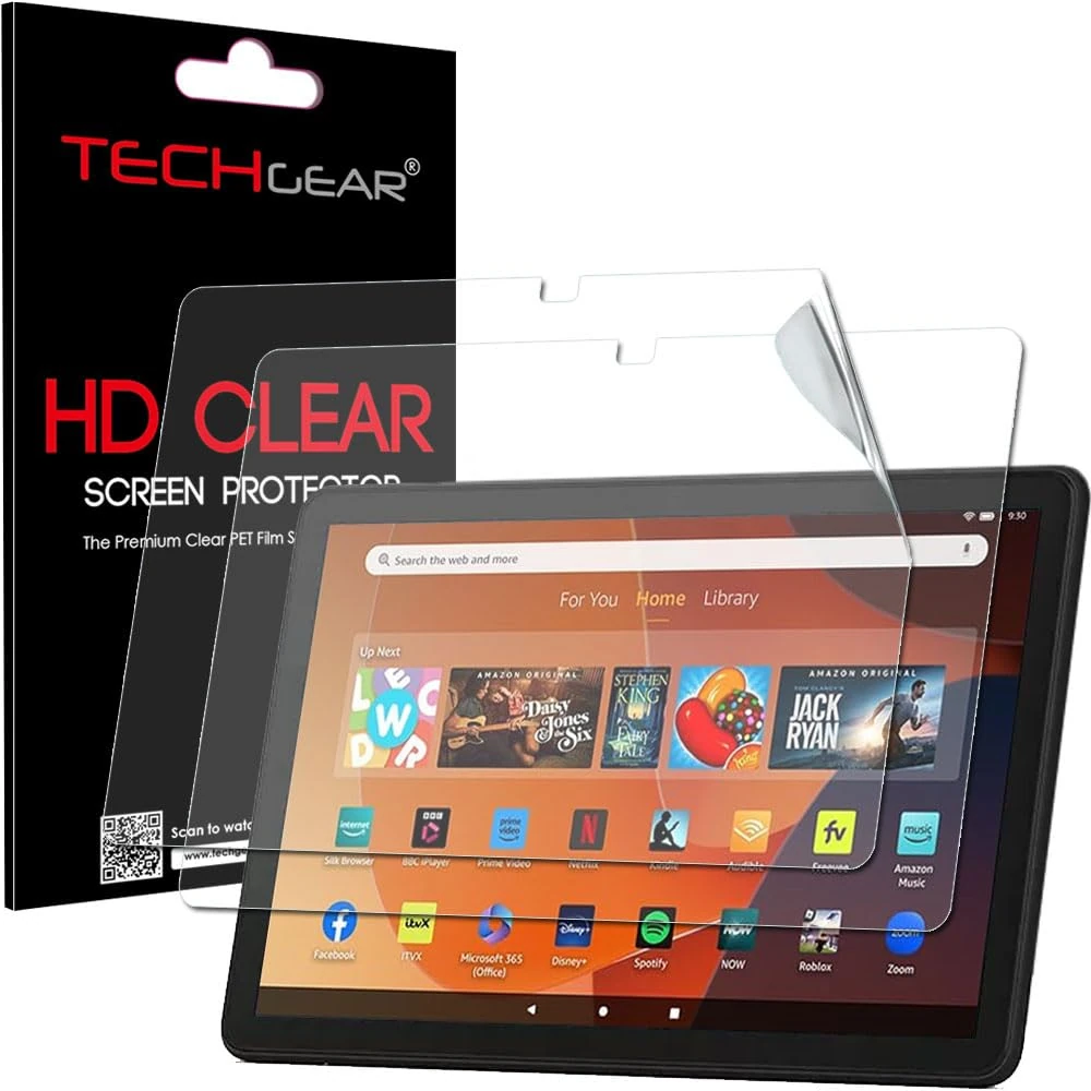 TECHGEAR 2 Pack Screen Protectors for New Amazon Fire HD 10" / HD 10" Kids (2023 / 13th Generation) [New EASY-FIT] CLEAR Edition Screen Protector Guard Covers
