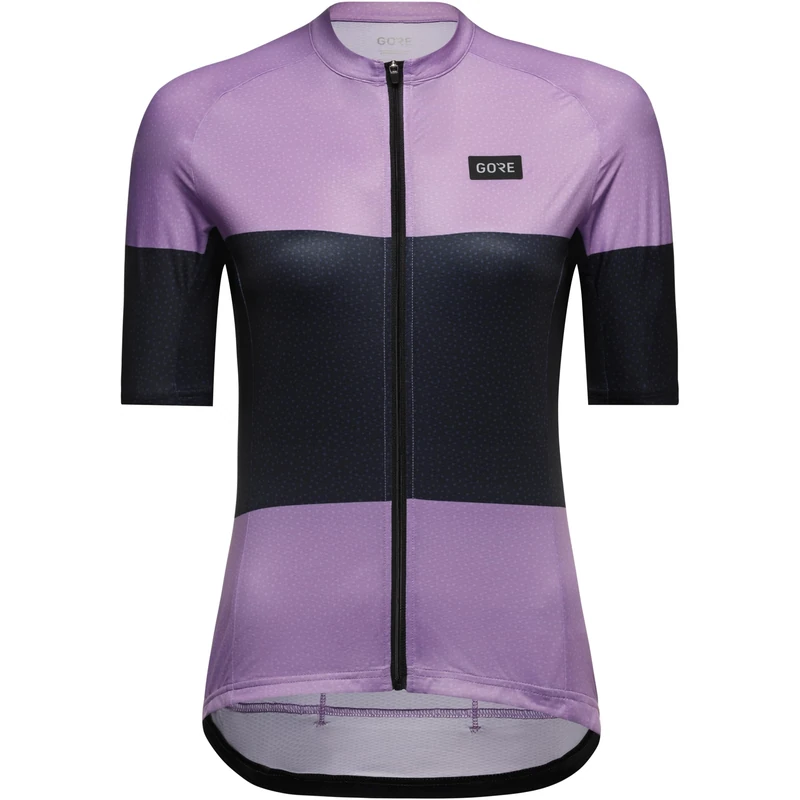 GORE WEAR Breathable Women's Cycling Jersey, Spirit Stripes, Fast Moisture Wicking, Unique Design, Short Sleeve Cycling Jersey, Scrub Purple/Orbit Blue, 38