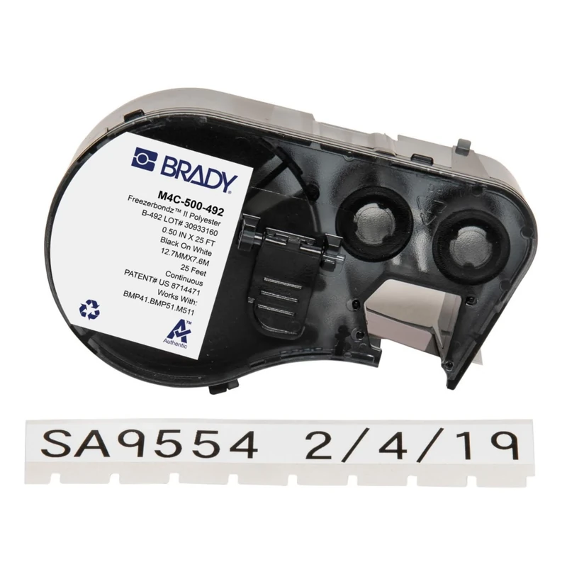 Brady FreezerBondz™ Polyester Label Tape for Label Printer BMP41/BMP51/BMP53/M511 - Self Adhesive Printer Labels - Black on White (12,70 mm (W) x 7,62 m (L)) - M4C-500-492