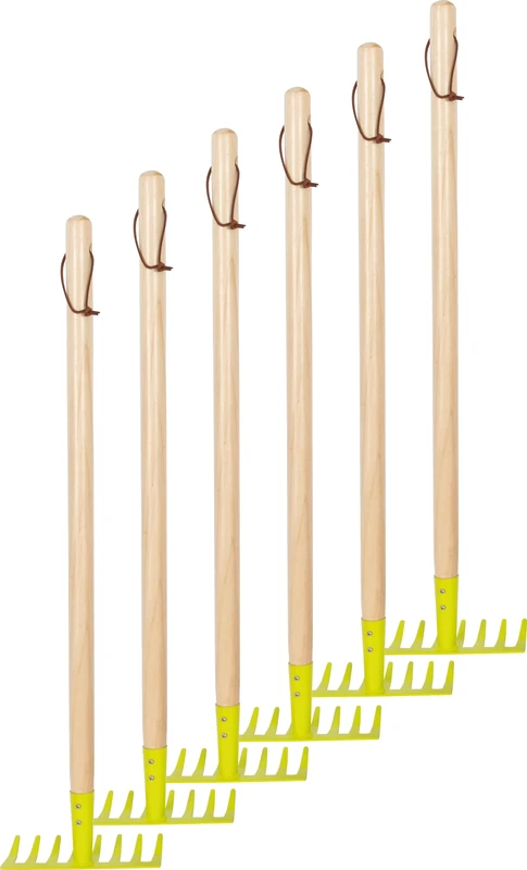 small foot Rakes, set of 6, green, wood and metal, child-friendly gardening tools for kids aged 3+ years, 12544
