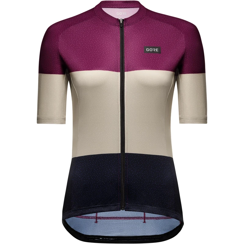 GORE WEAR Breathable Women's Cycling Jersey, Spirit Stripes, Fast Moisture Wicking, Unique Design, Short Sleeve Cycling Jersey, Process Purple/Tech Beige, 40