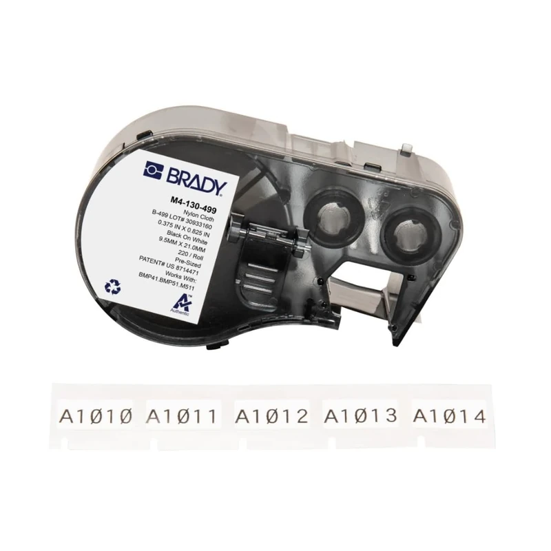 Brady Nylon Cloth Pre-Sized Labels for Label Printer BMP41/BMP51/BMP53/M511-220 Self Adhesive Printer Labels - Waterproof Tape Printer Labels - Black on White (20.96mm x 9.53mm) - M4-130-499