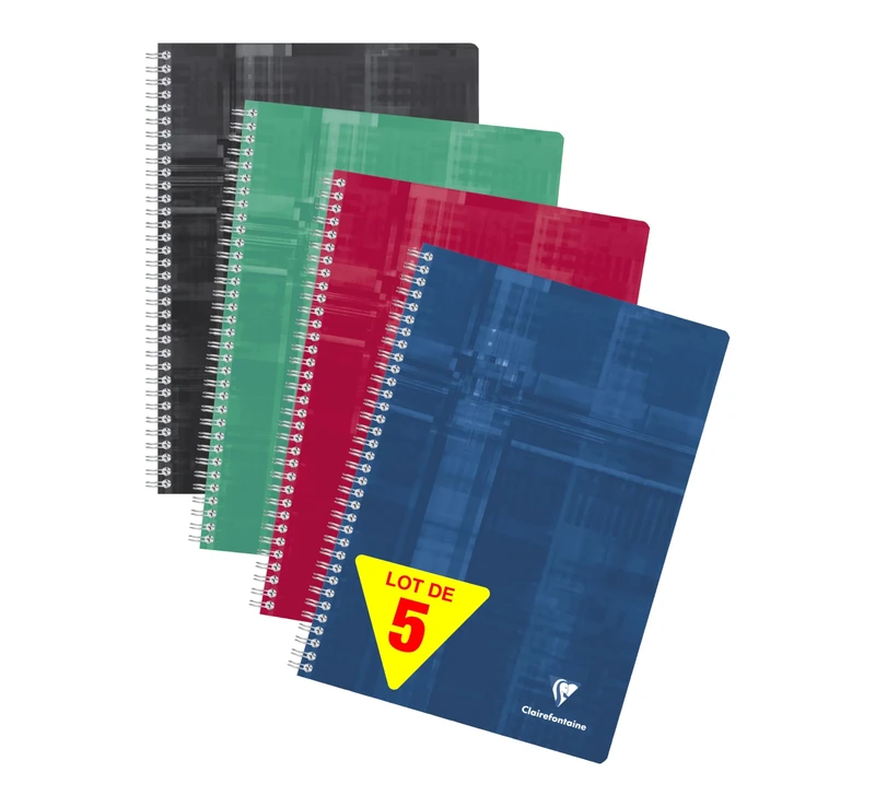 Clairefontaine 8172CPack A Pack of 5 Spiral Notebooks - A4 21x29,7 cm - 224 Small Squares Pages - White Paper 90 g - Laminated Card Covers Random Ast Colours