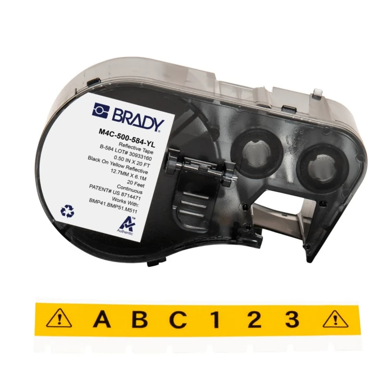 Brady Label Tape for Label Printers M410, M510, M511 – Self-Adhesive Industrial Labels – Black on Yellow (12.70mm x 6.10m) – M4C-500-584-YL - Image 1