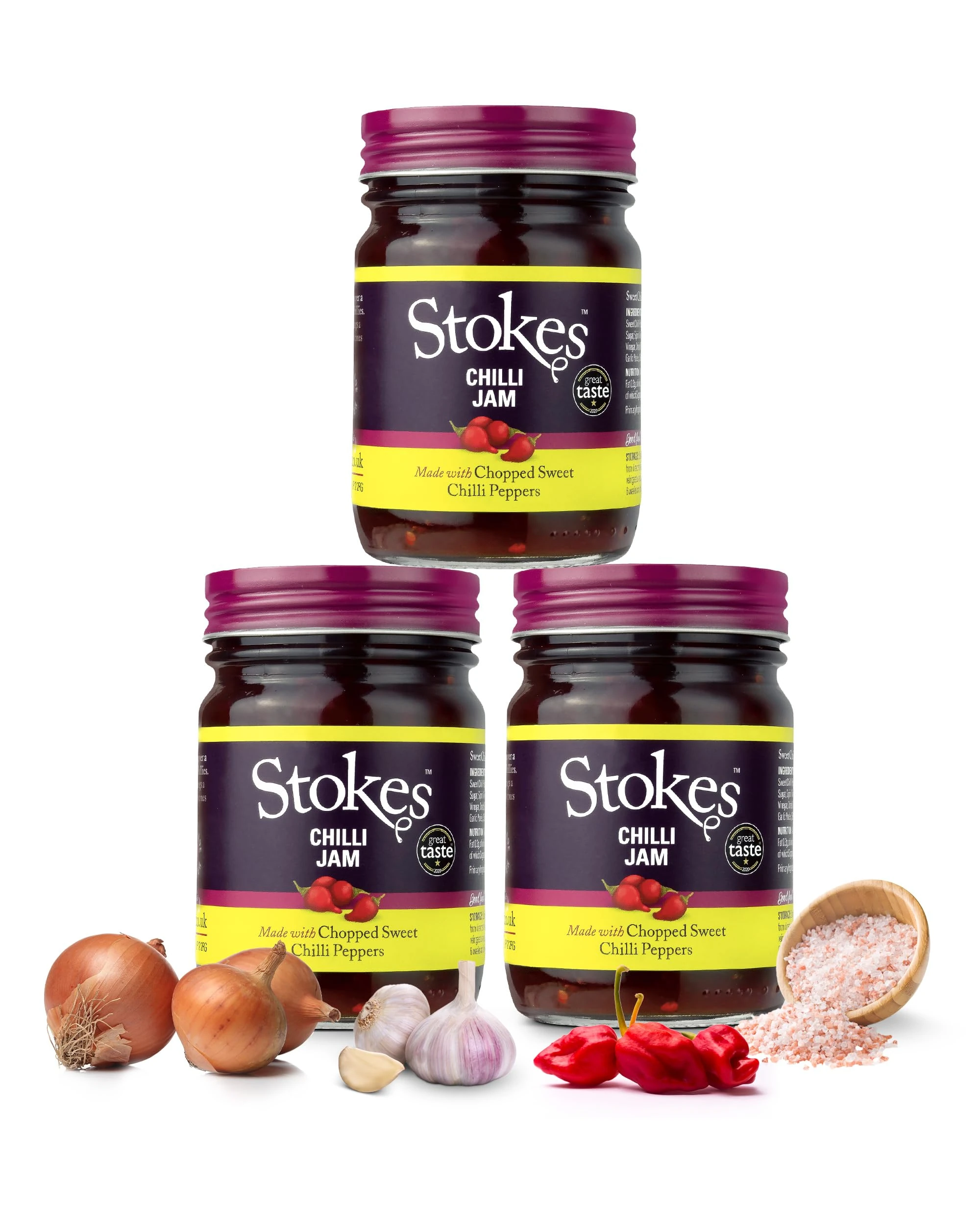 Stokes Chilli Jam 3PK, Delicious Sweet Chilli Jam, Perfect With Cheese & Biscuits, Award Winning Sweet & Spicy Chilli Jam Made With Sweet Chillies & Red Peppers, Smoky & Savoury, 250g Glass Jar