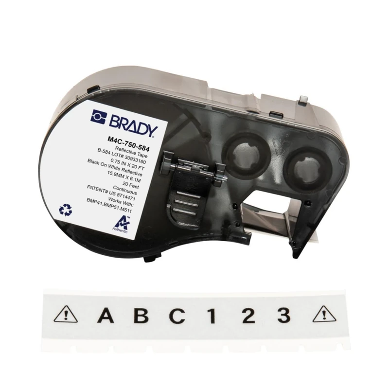 Brady Reflective Label Tape for Label Printers M410, M510 & M511 – Self-Adhesive High-Visibility Industrial Labels – Black on White (19.05 mm x 6.10 m) – M4C-750-584