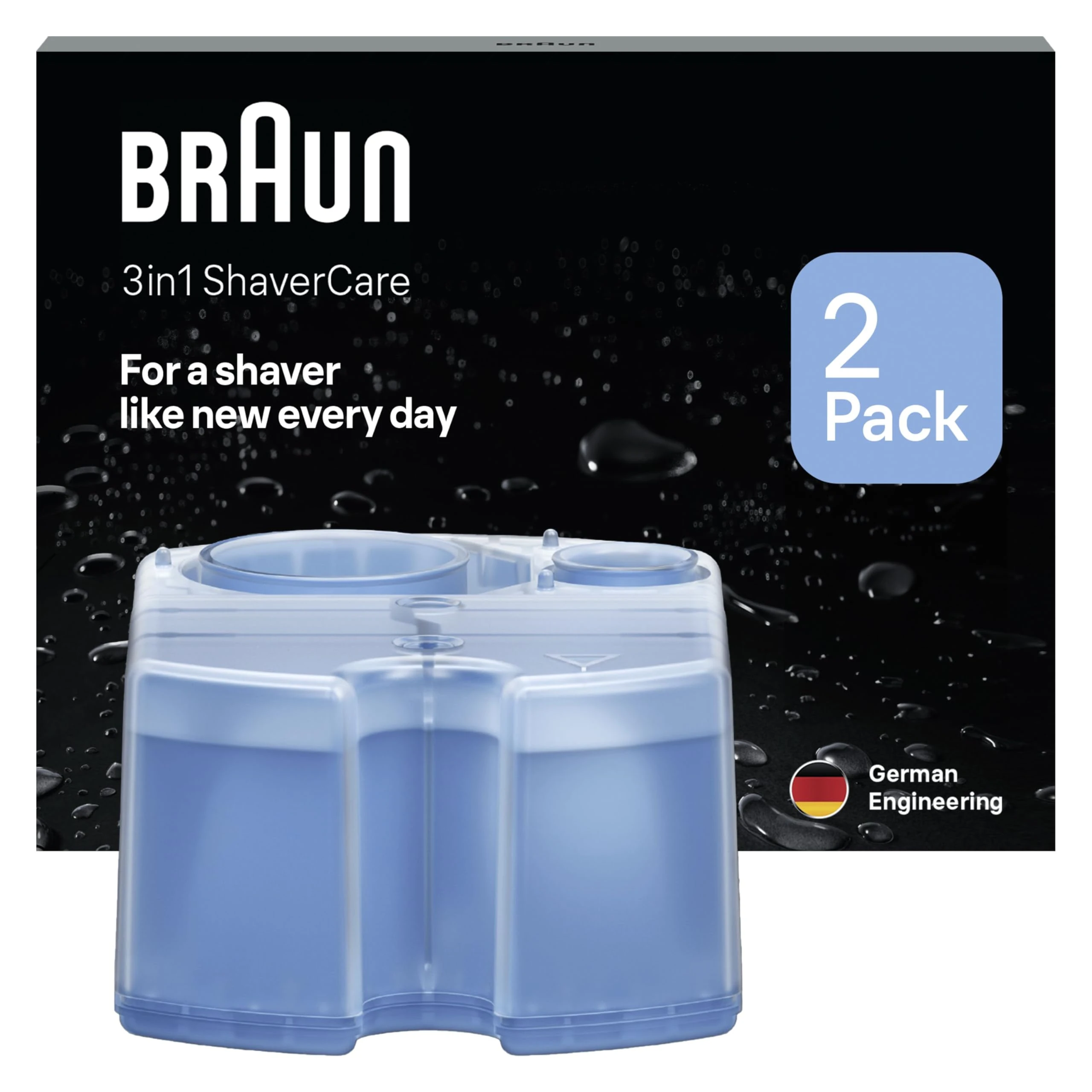 Braun 3in1 ORIGINAL Shaver Care SmartCare Center Refill Cartridges, Cleans 10x Better Than Water, 3in1 Formula With Lemon Fresh Scent, Hygienic Cleaning To Remove Hair & Skin Particles, 2 Pack