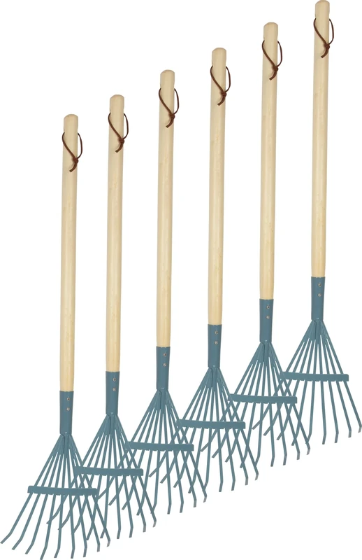 small foot Rakes, set of 6, blue, wood and metal, child-friendly gardening tools for kids aged 3+ years, 12543